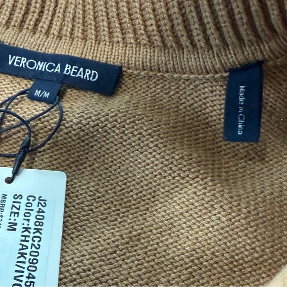 NWT Veronica Beard Jovie Pullover Sweater Women M Striped Cotton Khaki Ivory - Picture 9 of 16